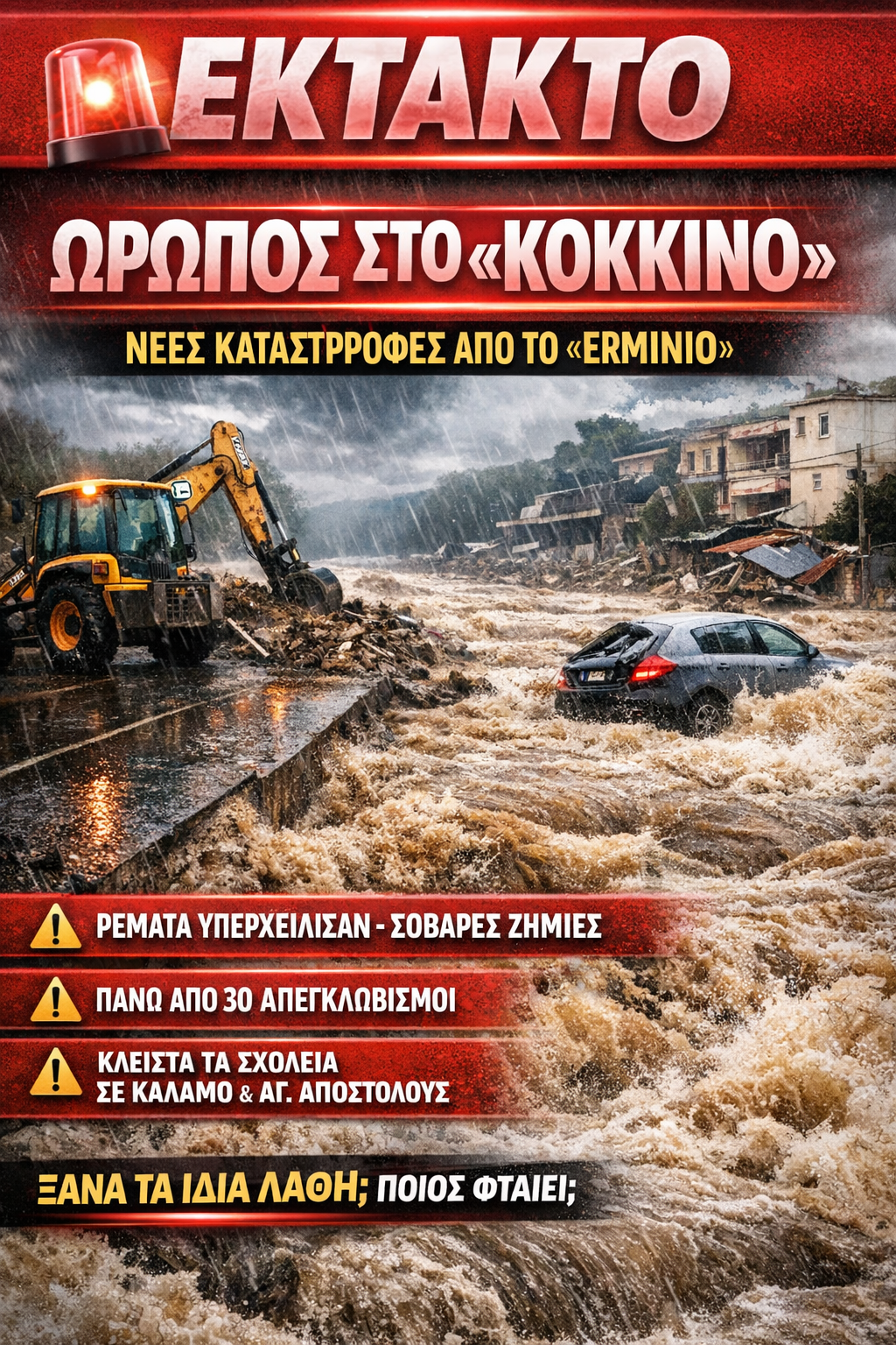 Ωρωπός στο "Κόκκινο" – Νέα μέτωπα και σοβαρές καταστροφές από το «ERMINIO»