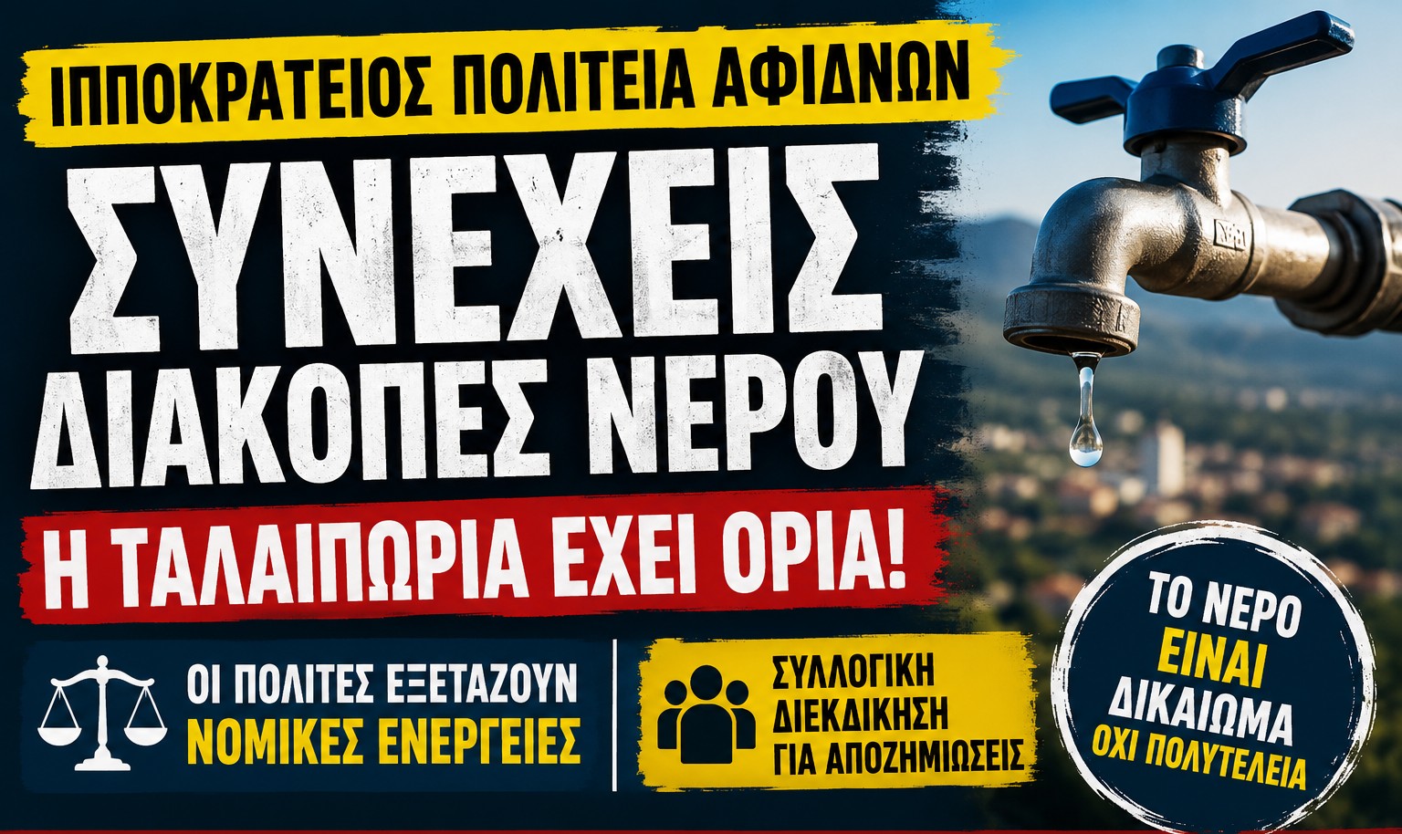 Ιπποκράτειος Πολιτεία: Οι συνεχείς διακοπές νερού ανοίγουν πλέον και νομικό μέτωπο – Ποια είναι τα δικαιώματα των πολιτών!