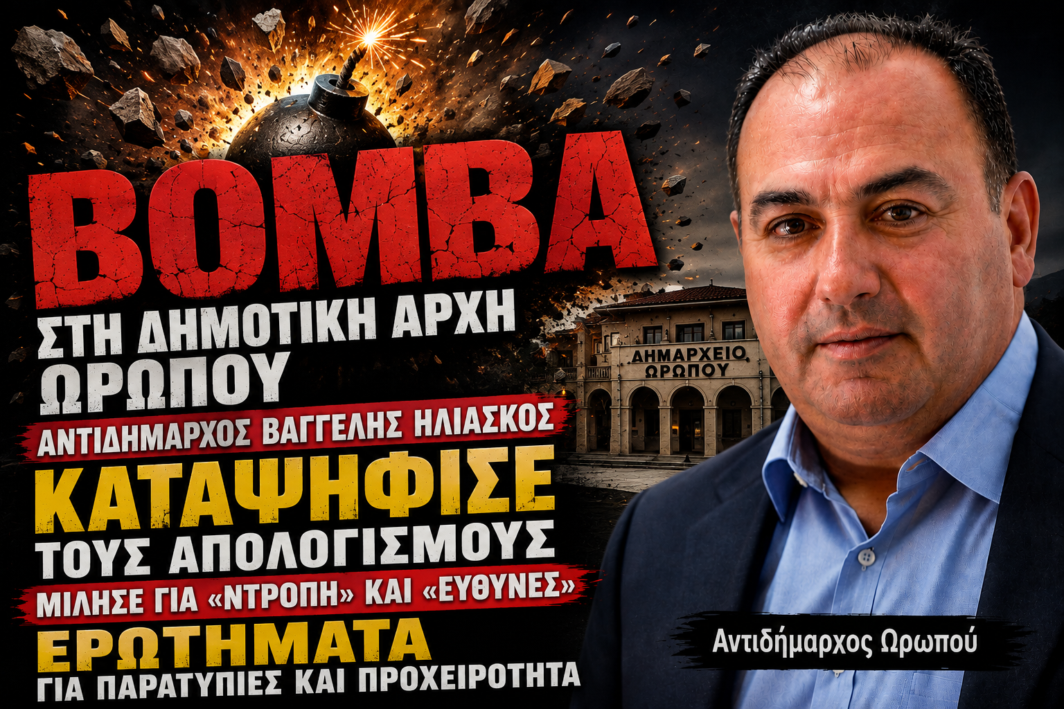 ΒΟΜΒΑ στη δημοτική αρχή Ωρωπού! Ο Αντιδήμαρχος Βαγγέλης Ηλιάσκος καταψήφισε τις δημοτικές εισηγήσεις και μίλησε για «ντροπή»!